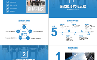 2021面试礼仪培训PPT商务蓝色简约风职场礼仪PPT模板