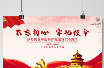 2021不忘初心牢記使命熱烈慶祝建黨100周年簡約大氣設(shè)計(jì)展板