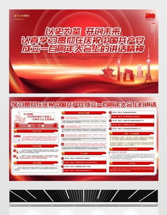 2021以史為鑒開創(chuàng)未來認(rèn)真學(xué)習(xí)貫徹在慶祝中國共產(chǎn)黨成立一百周年大會上的講話精神展板設(shè)計(jì)模板