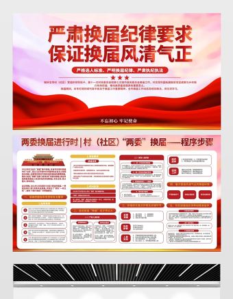 2021嚴肅換屆紀律要求保證換屆風清氣正展板兩委換屆宣傳欄設計模板下載