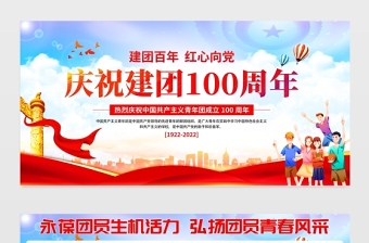 建團百年紅心向黨章展板紅色大氣共青團成立100周年活動知識宣傳背景設計