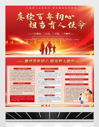 2021賡續百年初心擔當育人使命展板紅色教師節致敬恩師宣傳設計模板下載