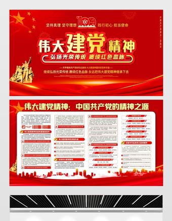 2021中國(guó)共產(chǎn)黨的精神之源偉大建黨精神展板慶祝建黨100周年專題宣傳欄展板設(shè)計(jì)模板