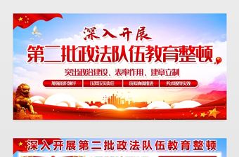 2021深入開展第二批政法隊(duì)伍教育整頓展板突出政治建設(shè)表率作用建章立制宣傳欄設(shè)計(jì)模板下載