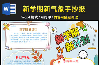 2021新學(xué)期新氣象手抄報卡通可愛學(xué)生新學(xué)期手抄目標(biāo)計劃小報模板