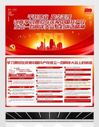 2021千秋偉業風華正茂認真學習貫徹在慶祝中國共產黨成立一百周年大會上的講話精神展板設計模板