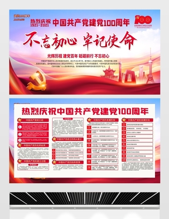 2021不忘初心牢記使命熱烈慶祝建黨100周年展板設(shè)計模板