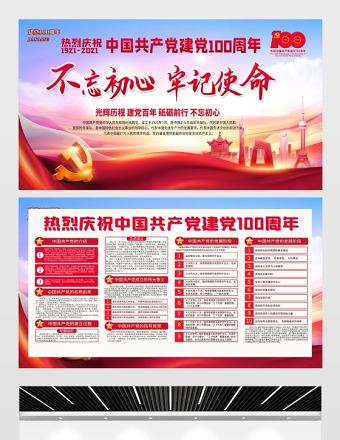 2021不忘初心牢記使命熱烈慶祝建黨100周年展板設計模板