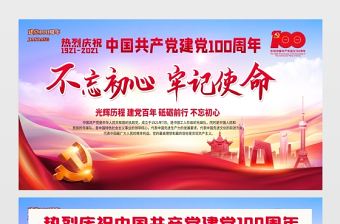2021不忘初心牢記使命熱烈慶祝建黨100周年展板設計模板