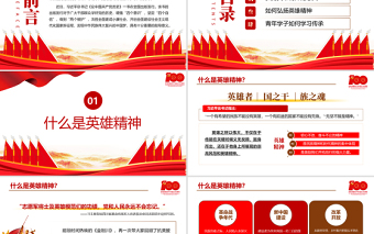 2021弘揚(yáng)英雄精神PPT慶祝建黨100周年專題黨史學(xué)習(xí)教育專題輔導(dǎo)黨課PPT模板