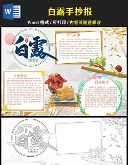 2021白露傳統(tǒng)節(jié)氣手抄報卡通風(fēng)格中國傳統(tǒng)節(jié)氣白露時節(jié)小報模板下載