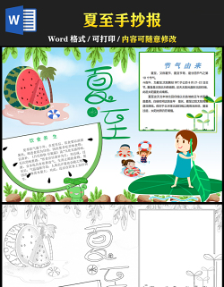 2021夏至傳統(tǒng)節(jié)氣手抄報中國傳統(tǒng)節(jié)氣夏至卡通風(fēng)格小報模板