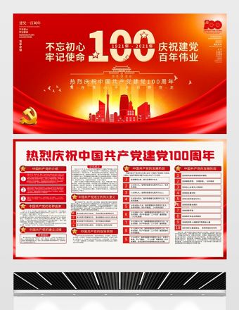 2021不忘初心牢記使命熱烈慶祝建黨100周年展板設(shè)計模板