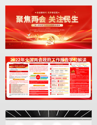 2022聚焦兩會(huì)關(guān)注民生宣傳欄紅色大氣全國兩會(huì)政府工作報(bào)告學(xué)習(xí)解讀宣傳展板設(shè)計(jì)