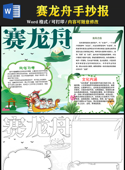 2021賽龍舟手抄報(bào)卡通風(fēng)格中國(guó)傳統(tǒng)文化端午節(jié)活動(dòng)卡通小報(bào)模板