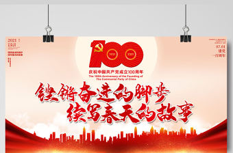 2021鏗鏘奮進的腳步續寫春天的故事慶祝建黨100周年展板設計模板