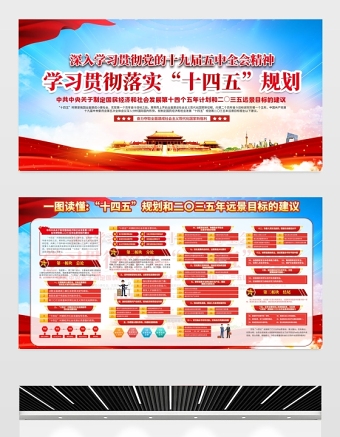 2021貫徹落實“十四五”規(guī)劃展板深入學習貫徹十九屆五中全會精神宣傳欄展板設計模板