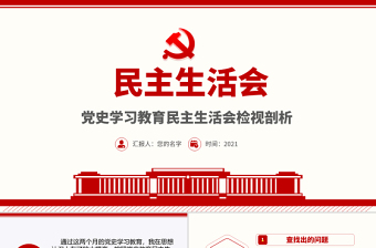 2021民主生活會PPT黨史學習教育民主生活會檢視剖析主題教育專題模板