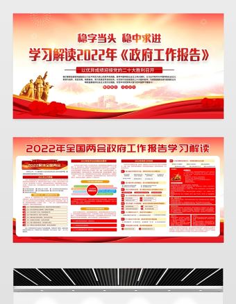 學習解讀2022年政府工作報告宣傳欄紅色大氣聚焦全國兩會宣傳展板設計