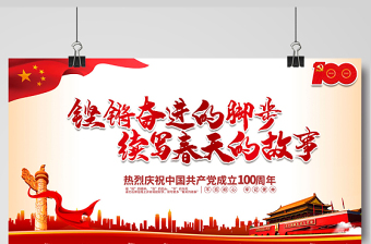 2021鏗鏘奮進的腳步續(xù)寫春天的故事慶祝建黨100周年展板設計模板