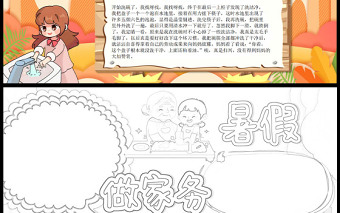 2022暑假做家務(wù)手抄報(bào)橙色手繪卡通風(fēng)中小學(xué)生暑假勞動(dòng)電子小報(bào)模板