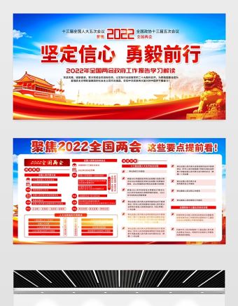 堅定信心勇毅前行宣傳欄紅色大氣聚焦2022全國兩會宣傳展板設計