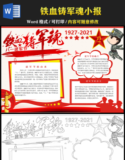 2021鐵血鑄軍魂八一建軍節(jié)手抄報(bào)卡通風(fēng)格慶祝中國人民解放軍建軍94周年小報(bào)模板