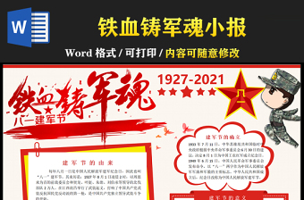 2021鐵血鑄軍魂八一建軍節(jié)手抄報(bào)卡通風(fēng)格慶祝中國(guó)人民解放軍建軍94周年小報(bào)模板