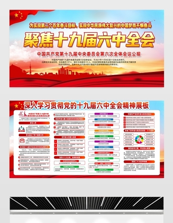 聚焦十九屆六中全會展板簡潔時尚深入學習黨的六中全會公報內容黨史百年黨建宣傳欄模板