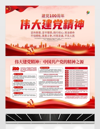 2021偉大建黨精神展板建黨100周年七一講話(huà)中國(guó)共產(chǎn)黨的精神之源宣傳欄展板設(shè)計(jì)模板