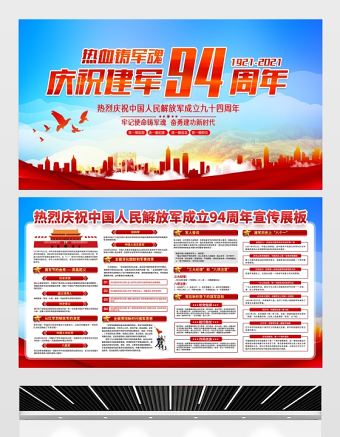 2021熱血鑄軍魂展板慶祝八一建軍節建軍94周年宣傳展板