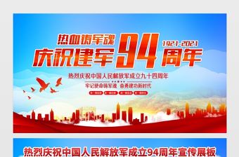 2021熱血鑄軍魂展板慶祝八一建軍節(jié)建軍94周年宣傳展板