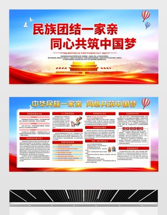 2021民族團結展板紅色大氣民族團結一家親同心共筑中國夢鑄牢中華民族共同體意識黨建宣傳展板設計下載