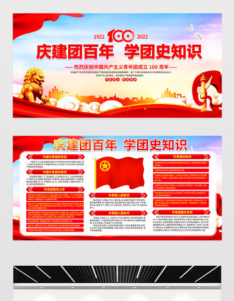慶建團百年學團史知識展板紅色大氣共青團成立100周年活動宣傳背景設計