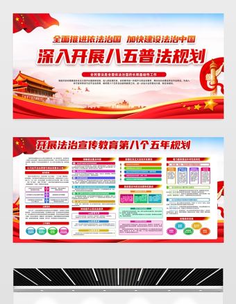 2021深入開展八五普法規劃展板開展法治宣傳教育第八個五年規劃專題展板設計模板