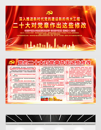 2022二十大對(duì)黨章作出這些修改展板紅色精美大氣二十大黨章修正案學(xué)習(xí)教育宣傳欄設(shè)計(jì)模板