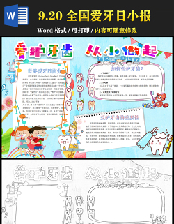 2021全国爱牙日手抄报卡通风格中小学生爱牙日小报模板下载