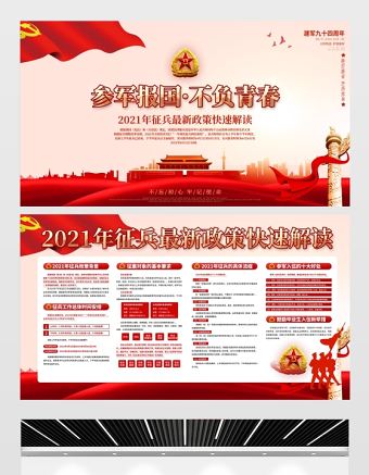 參軍報國不負青春展板2021年慶祝中國人民解放軍建軍94周年八一建軍節征兵宣傳展板