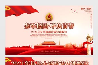 參軍報國不負青春展板2021年慶祝中國人民解放軍建軍94周年八一建軍節征兵宣傳展板