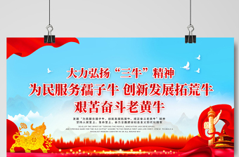 2021發(fā)揚三牛精神展板簡約風格大力弘揚三牛精神宣傳展板設(shè)計模板