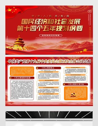 2021國民經濟和社會發展第十四個五年規劃綱要展板中國共產黨第十九屆中央委員會第五次全體會議公報展板