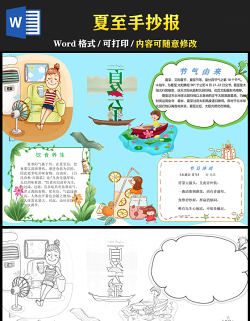 2021夏至传统节气手抄报中国传统节气夏至卡通风格小报模板