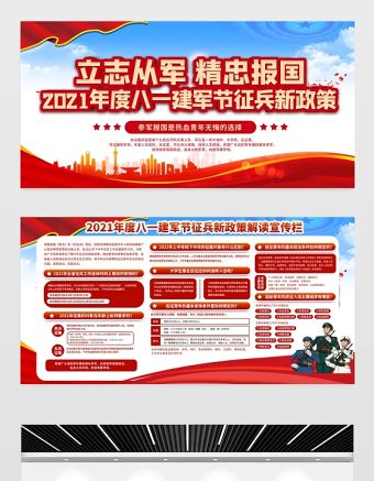 立志從軍精忠報國展板2021年度慶祝中國人民解放軍建軍94周年八一建軍節征兵宣傳展板