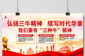 2021弘揚三牛精神續寫時代華章我們要有三種牛精神展板簡約風格大力弘揚三牛精神宣傳知識展板設計模板