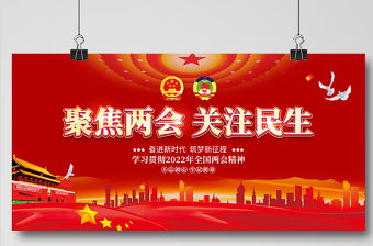 2022全國兩會展板紅色大氣聚焦兩會關注民生社區黨政宣傳欄設計模板