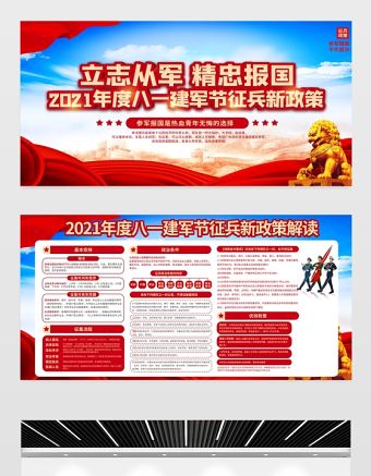 立志從軍精忠報國展板2021年度慶祝中國人民解放軍建軍94周年八一建軍節征兵宣傳展板