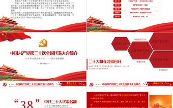 喜迎二十大共筑中國夢PPT紅色大氣黨的第二十次全國代表大會介紹黨課課件