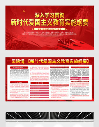 2021深入學習貫徹新時代愛國主義教育實施綱要展板黨史專題黨課設計模板下載
