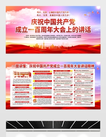 2021慶祝中國共產(chǎn)黨成立一百周年大會上的講話展板水彩風(fēng)格七一講話宣傳展板