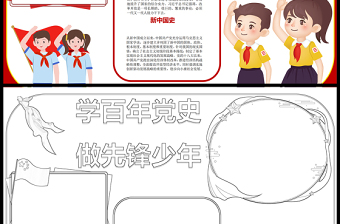 2021學(xué)百年黨史做先鋒少年手抄報黨史學(xué)習(xí)小報模板